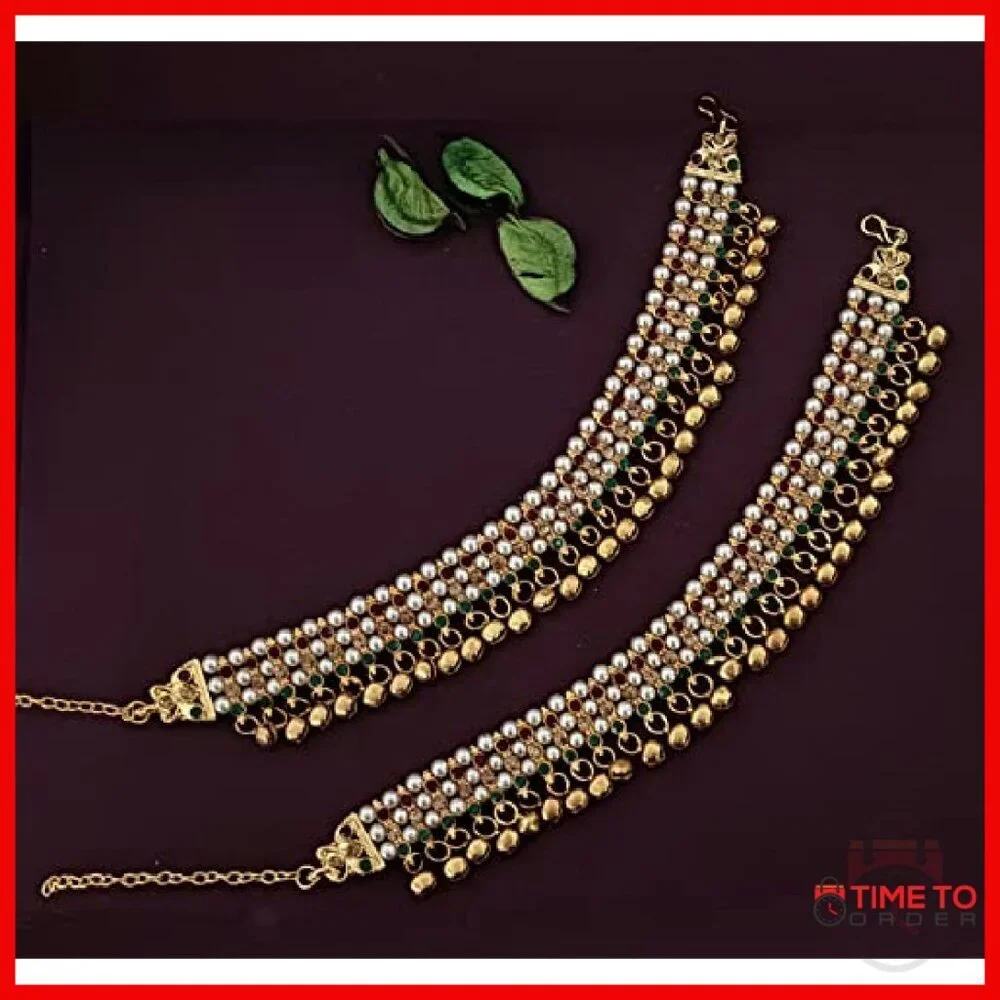 Pearl Ghungroo Anklet Pair Adjustable 9